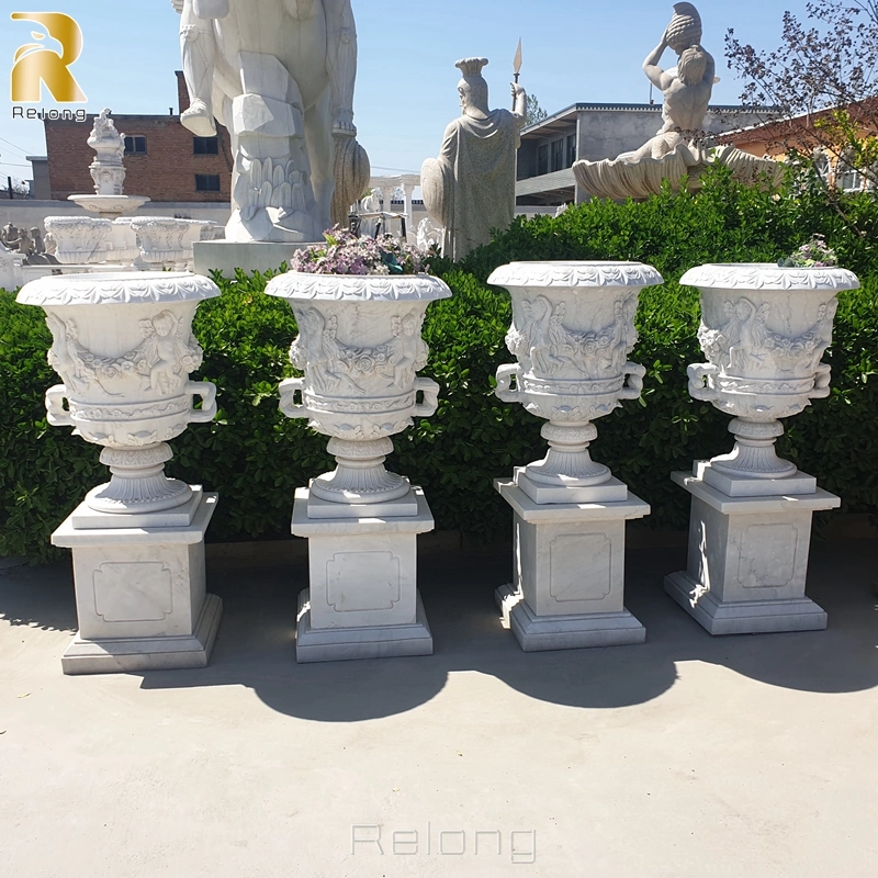 Natural Hand Carved White Marble Stone Planter Outdoor Garden Marble Flowerpot Wholesaler