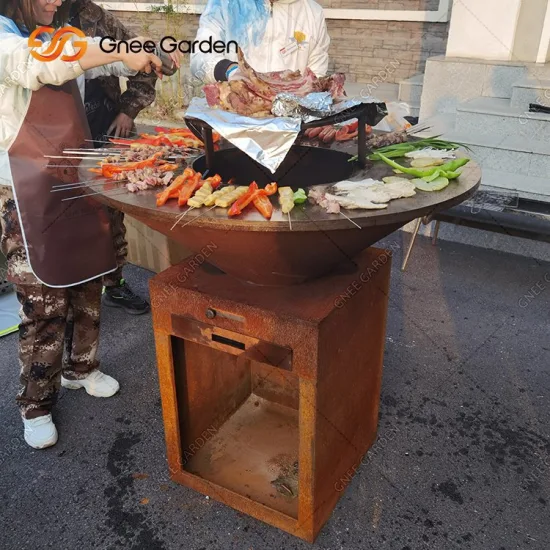 Corten ウッドバーナー BBQ アウトドア ガーデン スタンドファイアー BBQ グリル付き